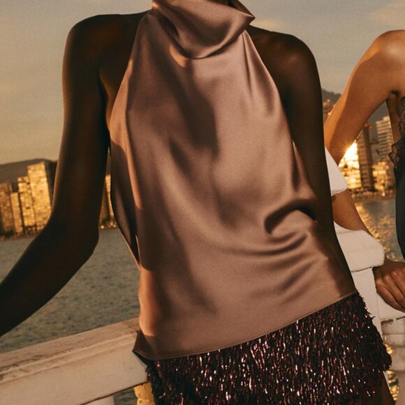 ZARA Mid-camel Satin Effect Halter Top – Size M – NWT Brand New with Tags - Picture 4 of 12